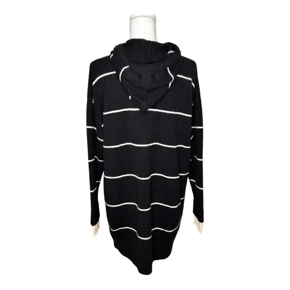Alice + Olivia Riva Hooded Tunic Sweater Womens Black White Striped Small